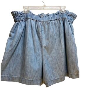 Madewell Paperbag Denim Shorts‎ Size 16 High Rise Chambray Pleated Festival
